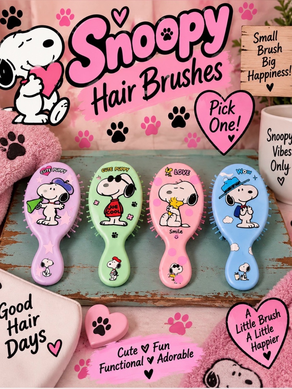 Snoopy Hair Brush - Pick One - Small